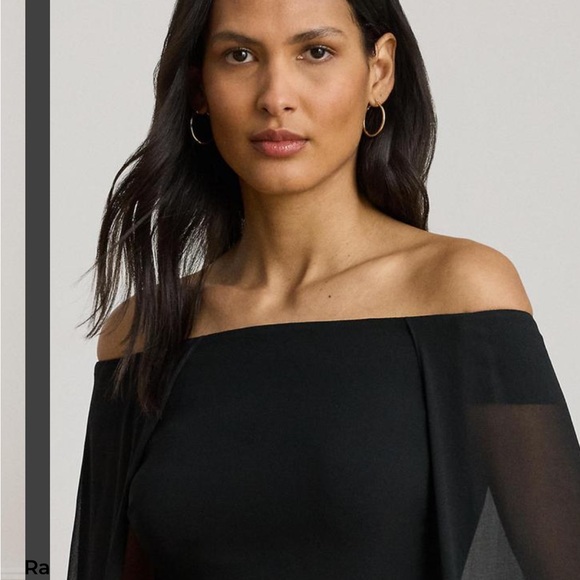 Ralph Lauren Off-Shoulder Black Gown with Cape Sleeves - Picture 3 of 11